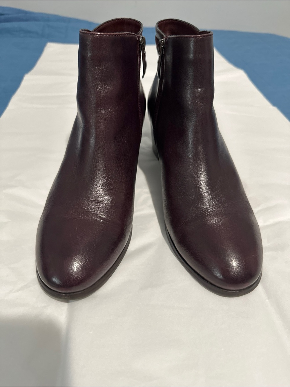Classic Leather Ankle Booties in Burgundy